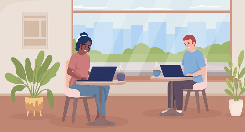 Coworking im Café  Illustration