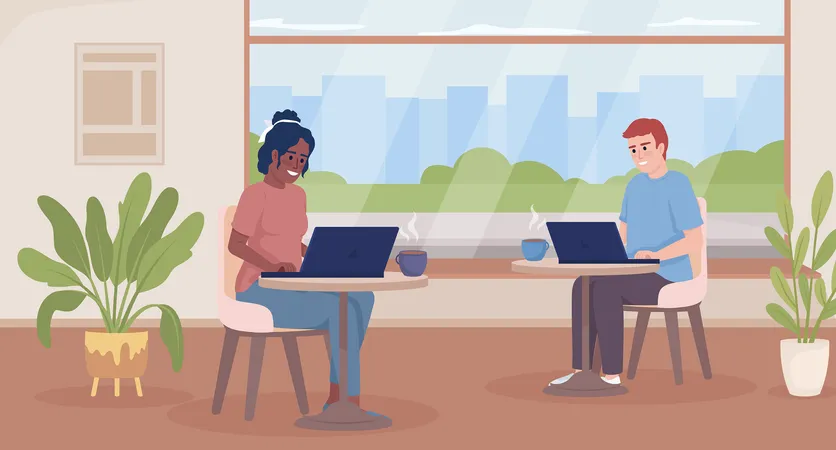 Coworking in coffee shop  Illustration