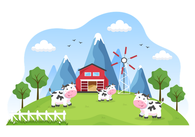 Cows in farm Illustration