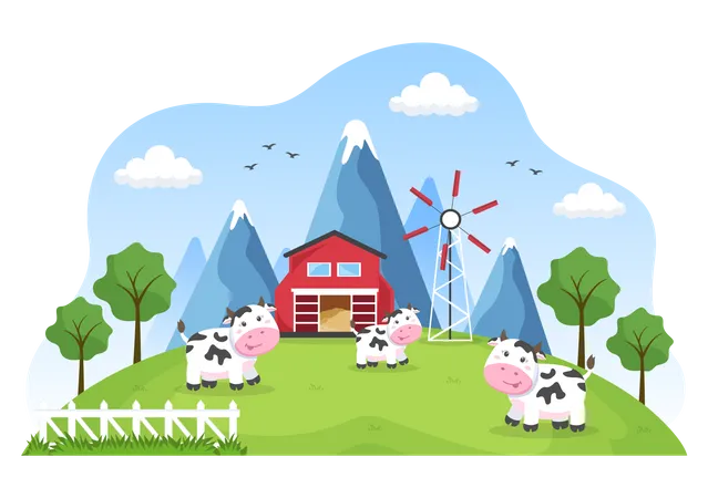 Cows in farm  Illustration