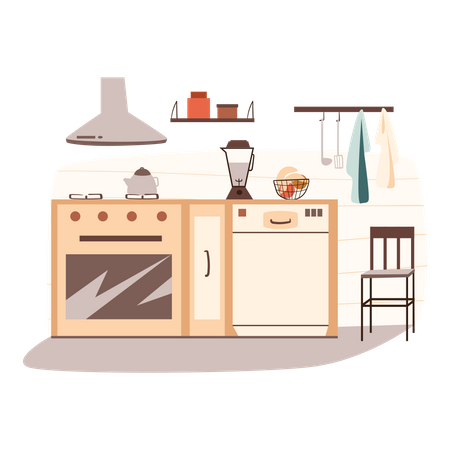 Cozinha com forno  Ilustração
