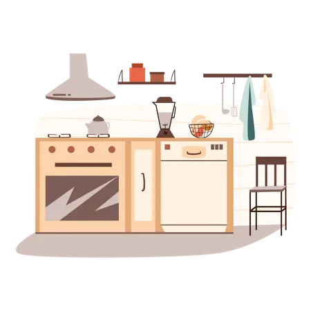 Cozinha com forno  Ilustração