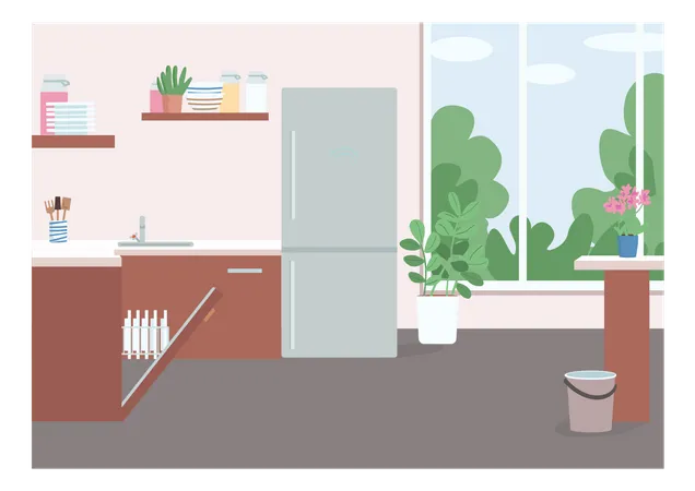Cozinha com geladeira e lava-louças  Ilustração