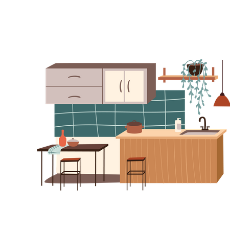 Cozinha com lavatório  Ilustração