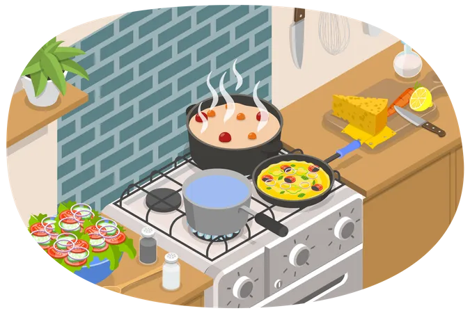 Cozinha com móveis  Ilustração