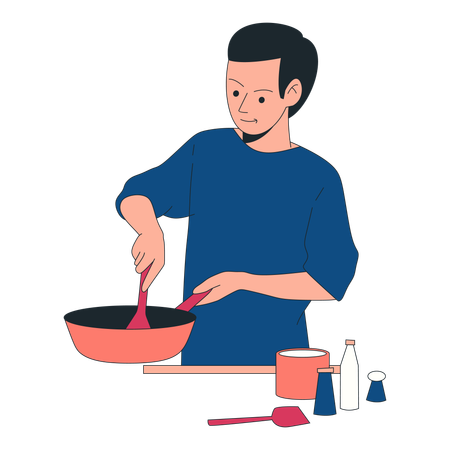 Masculino cozinhando na cozinha  Ilustração