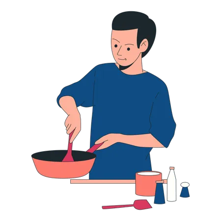 Masculino cozinhando na cozinha  Ilustração