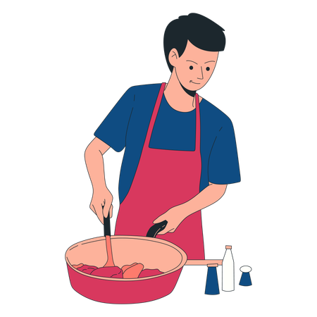 Masculino cozinhando na cozinha  Ilustração