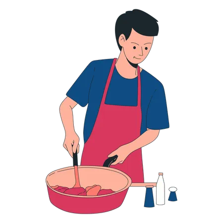 Masculino cozinhando na cozinha  Ilustração