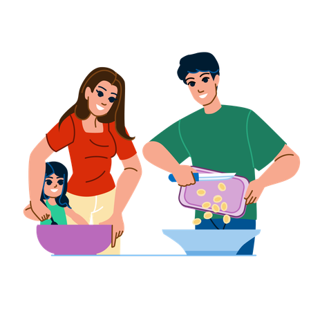 Família cozinhando juntos  Ilustração