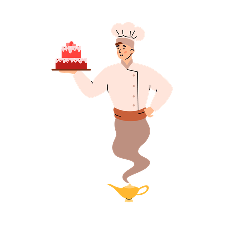 Cozinheiro ou confeiteiro parecendo gênio  Ilustração