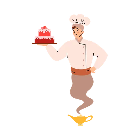 Cozinheiro ou confeiteiro parecendo gênio  Ilustração