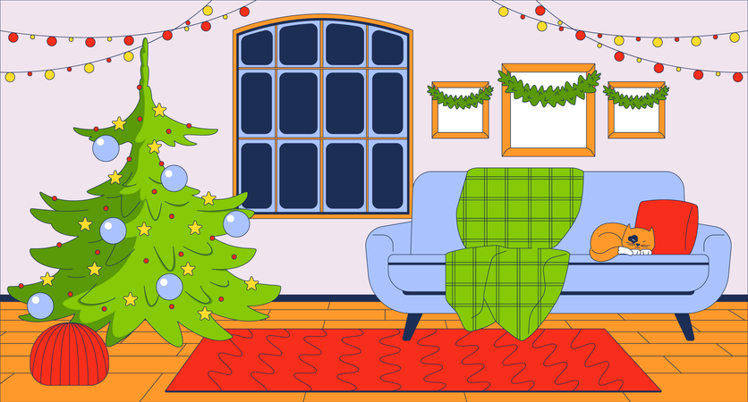 Cozy Christmas house indoors  Illustration