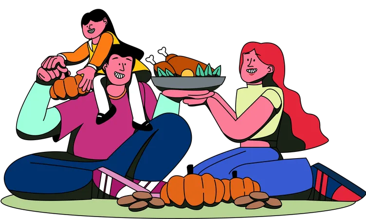 A Family Gathers Around A Warm Festive Spread Sharing Joy And Thanksgiving Delicacies On A Cozy Evening Illustration