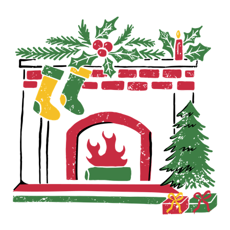 Cozy Fireplace with Christmas Decor  Illustration