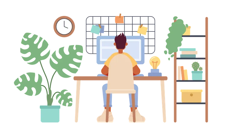 Cozy home office setup with freelancer  Illustration