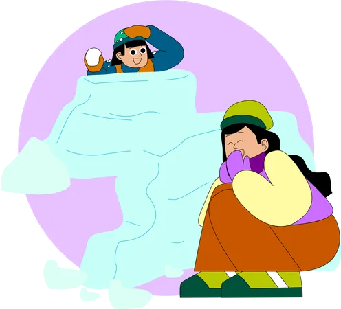 A Child Peeks Out From A Snow Built Igloo With Another Child Dozing Off Next To It Illustrating A Cozy Winter Hideout On A Snowy Day Illustration