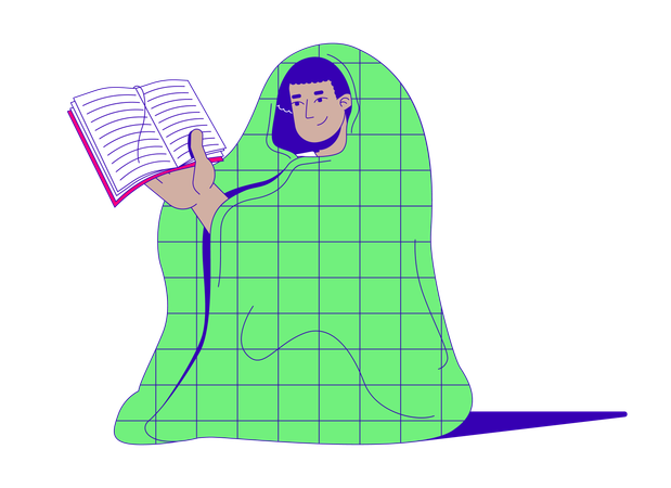 Cozy reader wrapped in blanket with book  Illustration