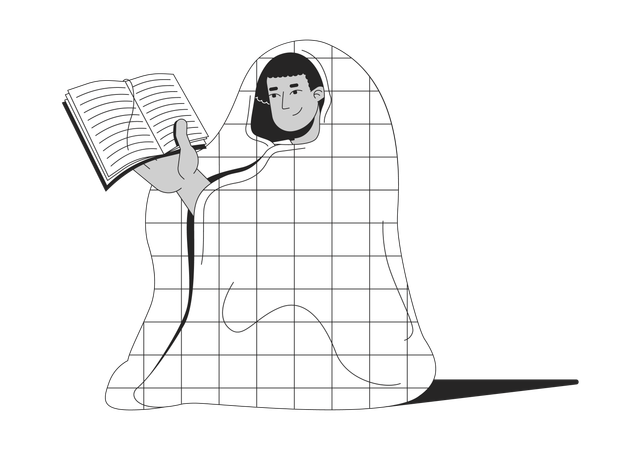 Cozy reader wrapped in blanket with book  Illustration