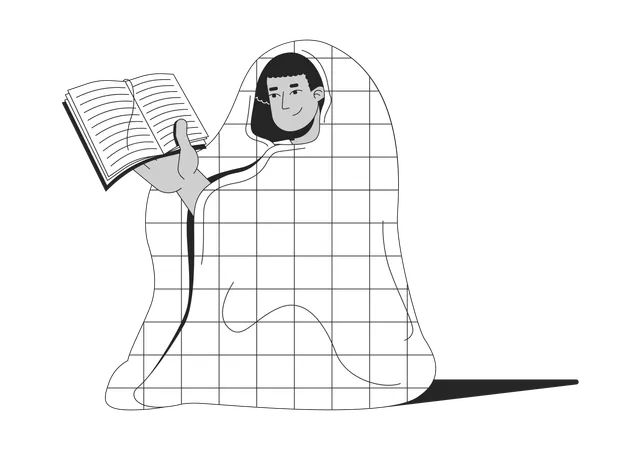 Cozy reader wrapped in blanket with book  Illustration