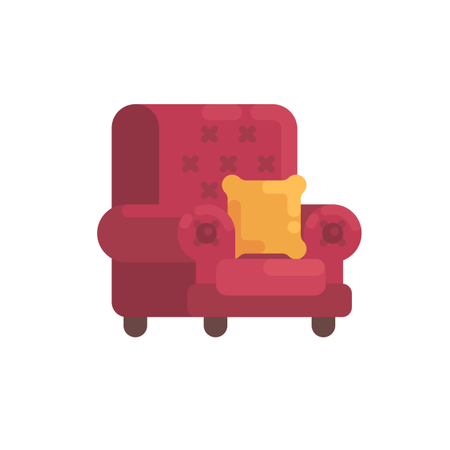 Cozy Red Armchair With Orange Pillow  Illustration