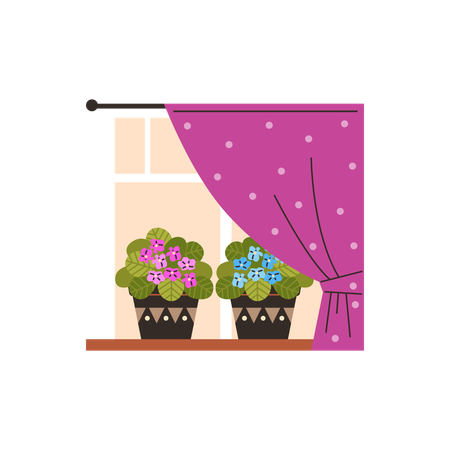 Cozy window frame and plants  Illustration