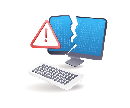 Cracked computer monitor with warning symbol  Illustration