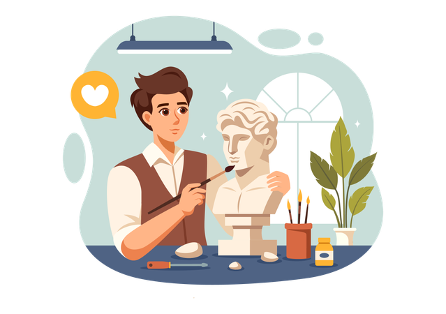 Craftsman Carving Rock Using Sculpting Tools Illustration