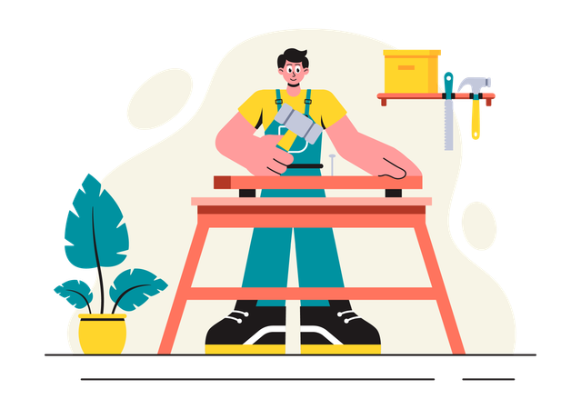 Craftsman Cutting Wood  Illustration