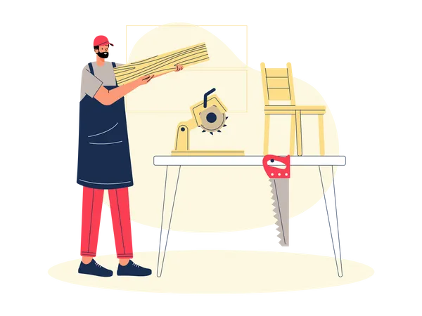 Craftsman cutting wood  Illustration