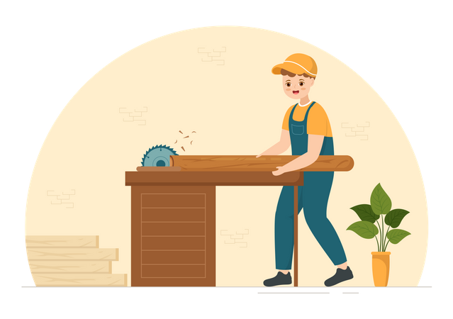 Craftsman cutting wood Illustration