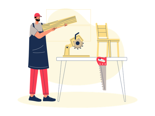 Craftsman cutting wood Illustration