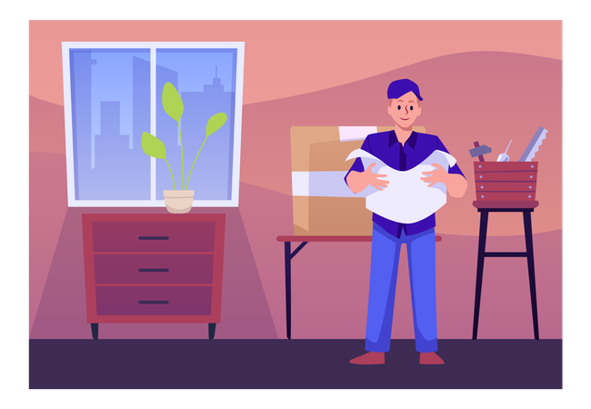 Craftsman reading manual of assembly furniture Illustration