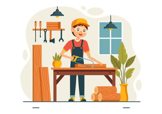Craftsmen cutting wood  일러스트레이션
