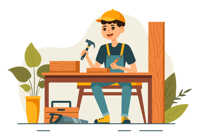 Craftsmen Producing Furniture Using Tool  일러스트레이션