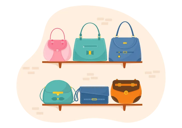 Crafty handbags displayed at store  Illustration