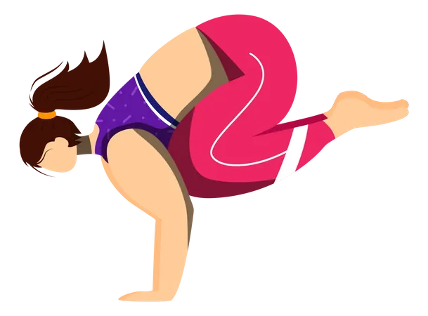 Crane Pose Flat Vector Illustration Bakasana Caucausian Woman Performing Yoga Posture In Pink And Purple Sportswear Workout Physical Exercise Isolated Cartoon Character On White Background Illustration