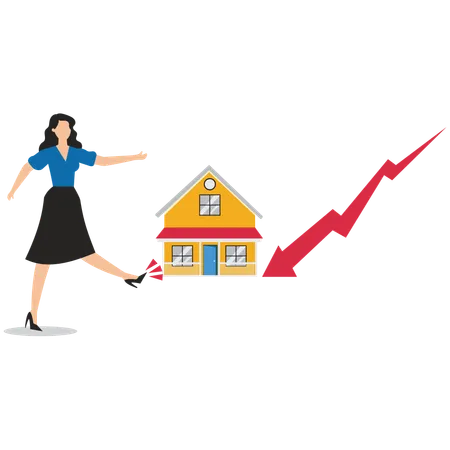 Cranky businesswoman kicking away homes  Illustration