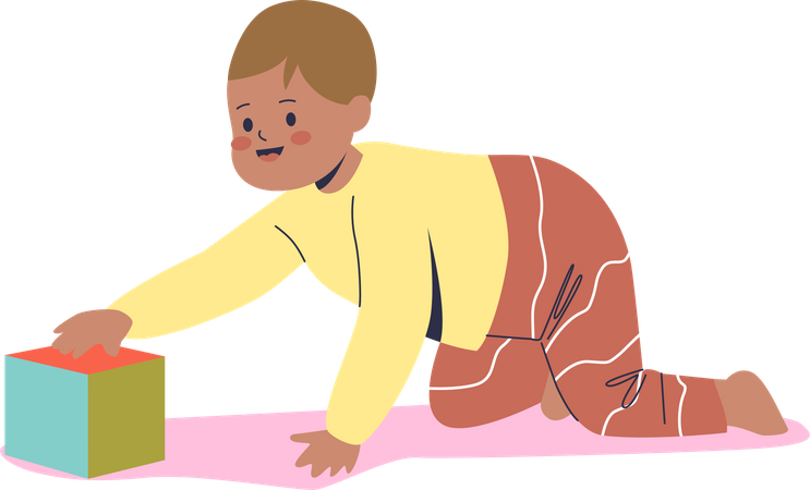 Crawling baby playing with cube toy Illustration