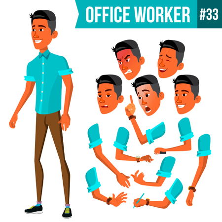 Conjunto de creación de animación de empleados con diferentes emociones faciales  Ilustración