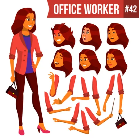 Conjunto de creación de animación de empleados con diferentes emociones faciales  Ilustración