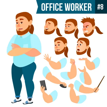 Conjunto de creación de animación de empleados con diferentes emociones faciales  Ilustración