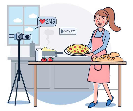 Creación de un vídeo tutorial de cocina de alimentos. Ilustración