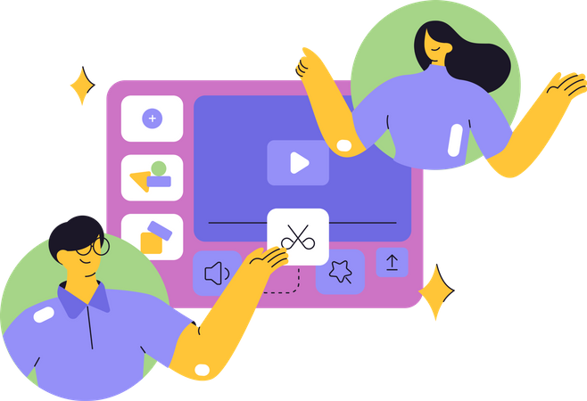 Creador de contenido editando su video.  Ilustración