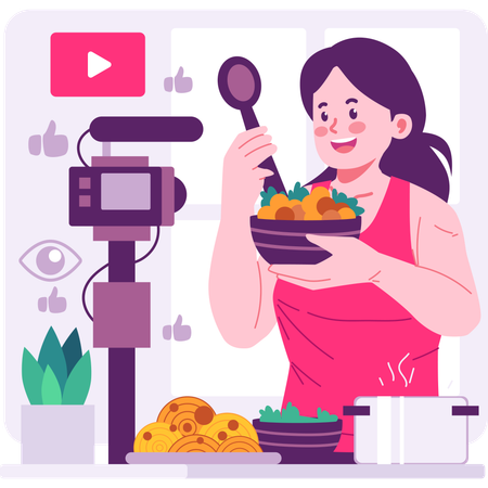 Creador de contenidos haciendo vlogs de cocina  Ilustración