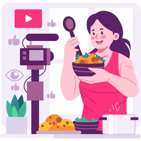 Creador de contenidos haciendo vlogs de cocina  Ilustración