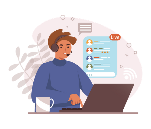 Creador de contenido realizando sesión en vivo.  Ilustración