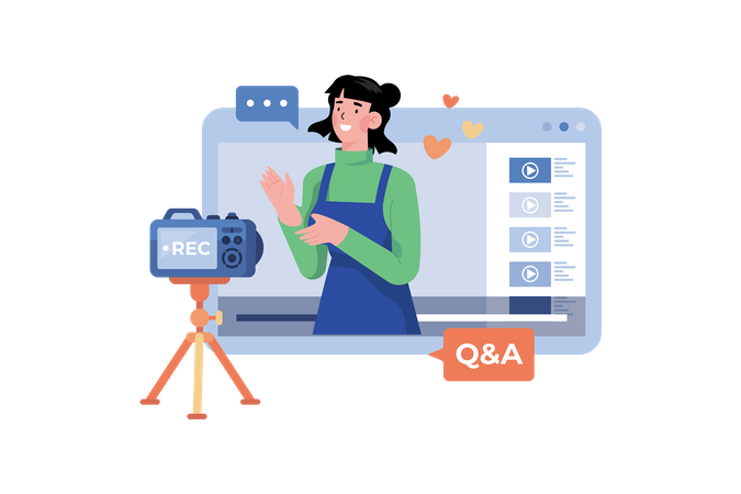 Video Creator transmite en vivo una sesión de preguntas y respuestas con su audiencia  Ilustración
