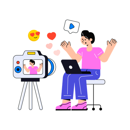 Creadora de contenido femenino grabando vídeo  Ilustración