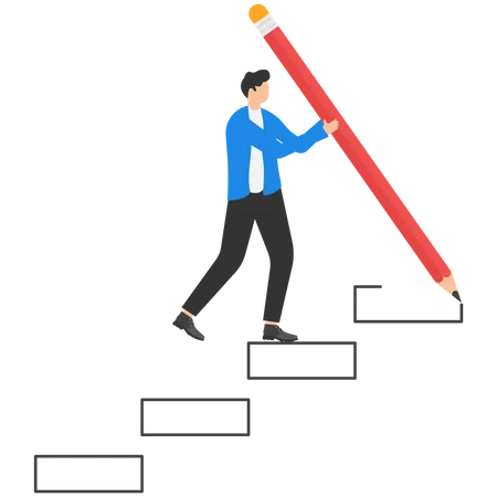 Create Stairs To Success Growth Or Growing Career Path Planning For Self Improvement Or Leadership Motivation Self Made Success Concept Confidence Businesswoman Draw Stair To Climb Up For Success Illustration
